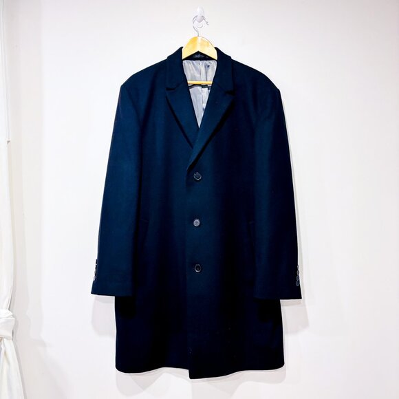 CALVIN KLEIN Black Wool Cashmere Coat | Men’s Size 44R * - Picture 1 of 7